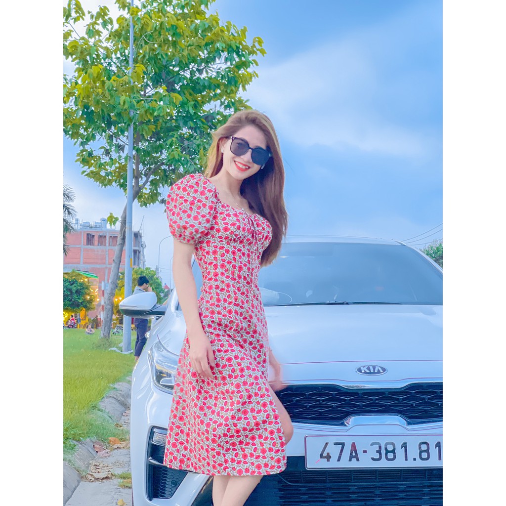 Đầm dự tiệc nữ họa tiết hoa xẻ tà kiểu sườn xám 4YOUNG FASHION V66 | BigBuy360 - bigbuy360.vn