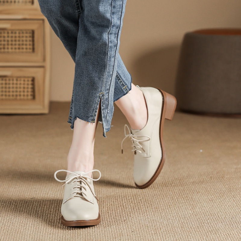 Giày Da Đế Dày Buộc Dây Kiểu Anh Thiết Kế Trẻ Trung Cho Sinh Viên