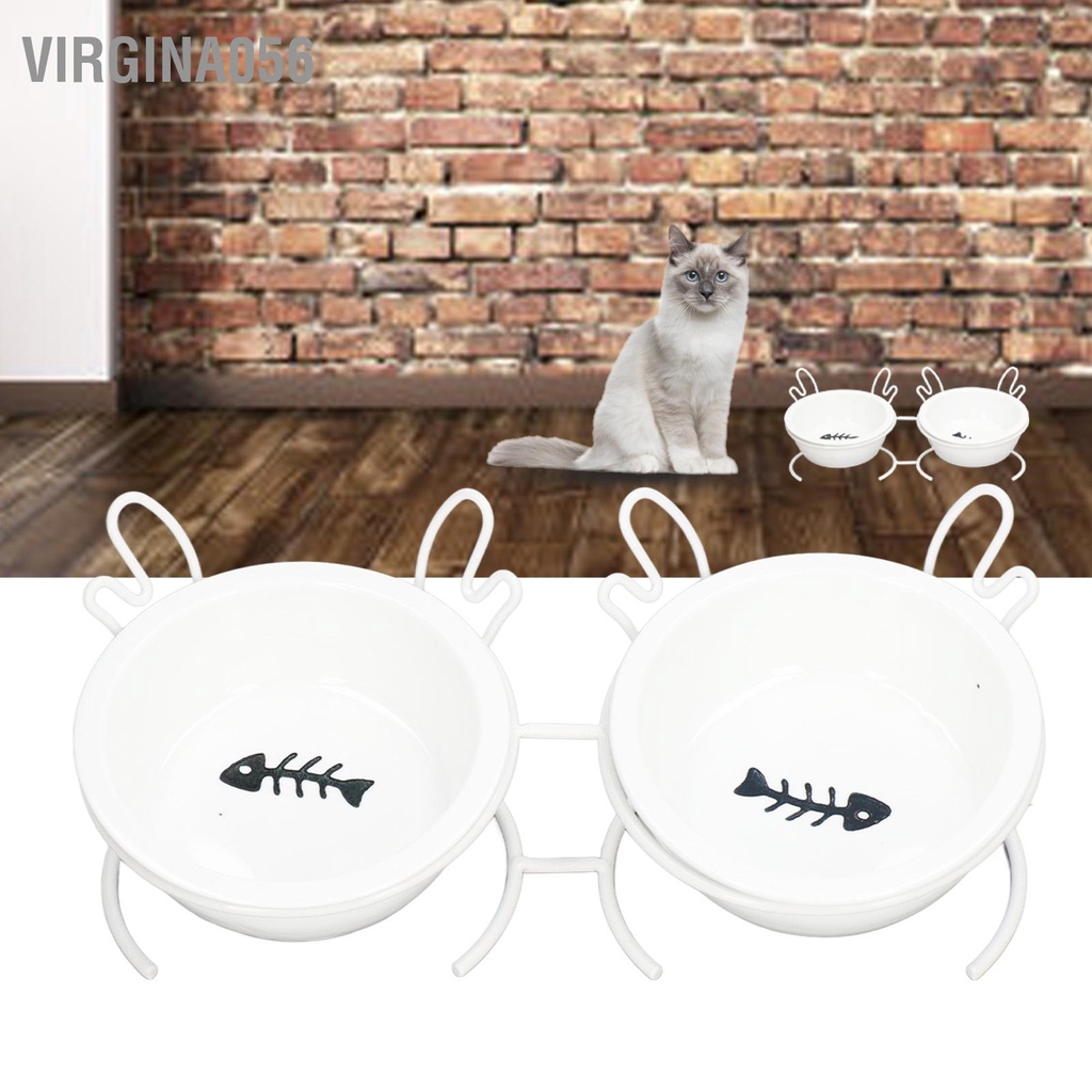 Virgina056 Vật nuôi đôi gốm chống trượt Thiết kế nghiêng có thể tháo rời khay đựng vật với giá đỡ kim loại cho chó mèo