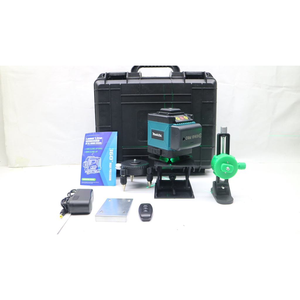 Máy Cân Mực Bắn Cốt Máy Cân Bằng Laser MAKITA 12 Tia Xanh Laser Có Điều Khiển, Sạc, Chân Đế Máy, Hộp Nhựa MÁY 2 PIN