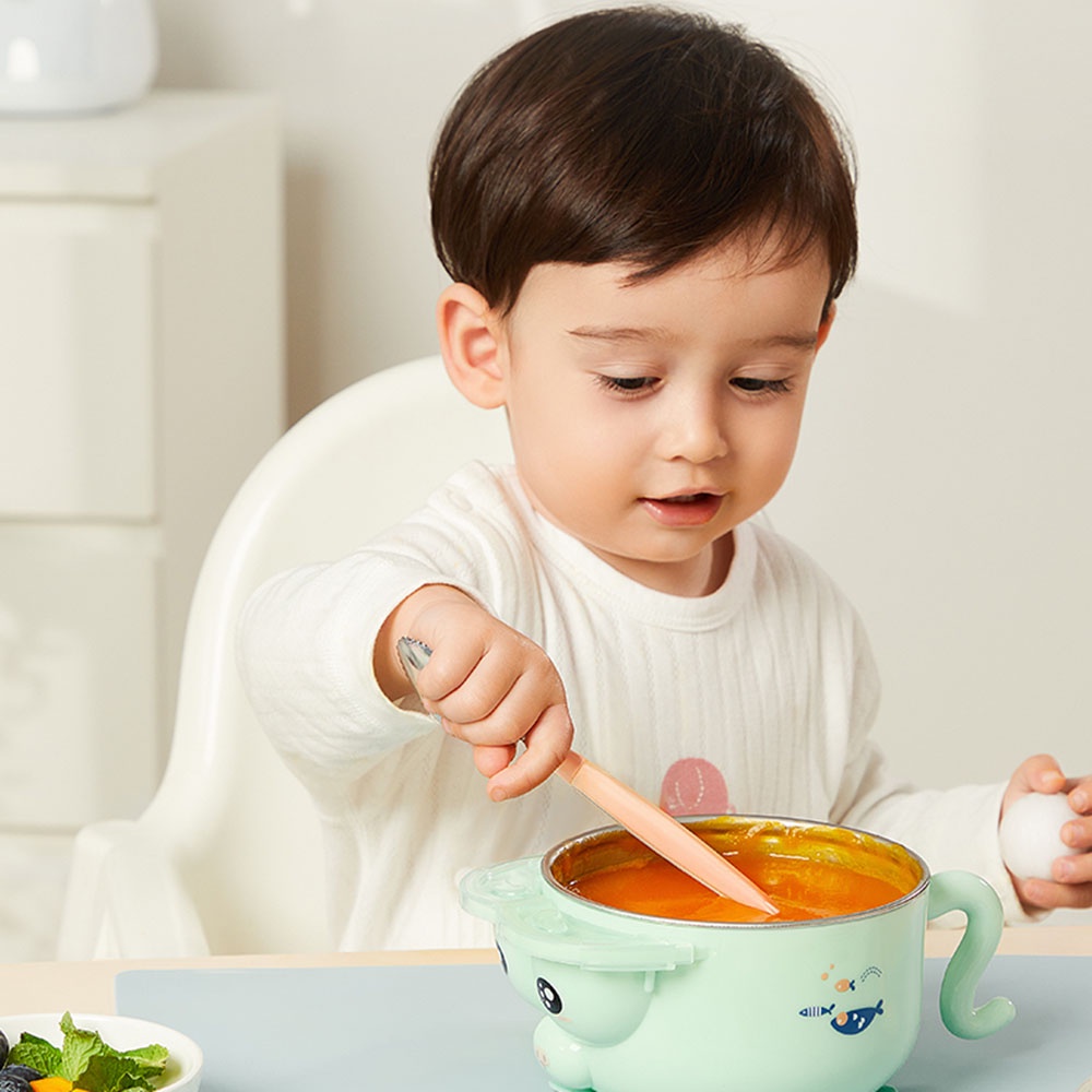 Muỗng ăn trái cây hai đầu bằng silica gel chống trượt kiểu hoạt hình dễ thương cho bé