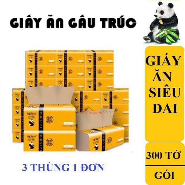 Giấy ăn gấu trúc sipiao vuông nhỏ cao cấp siêu dai bằng than tre an toàn sức khỏe không chất tẩy trắng (1 gói)