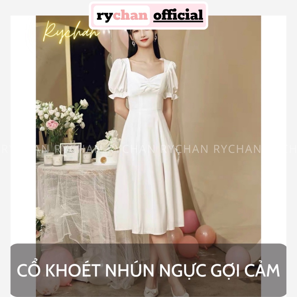 Đầm Dáng Xoè Midi Nhún Ngực Xẻ Tà, Đầm Đen Quyến Rũ Cúp Ngực - DX0103