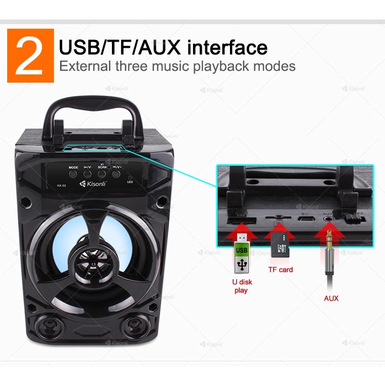 Loa bluetooth Kisonli KK-02 có quai xách - hỗ trợ USB/Thẻ nhớ/FM/AUX (Màu ngẫu nhiên)