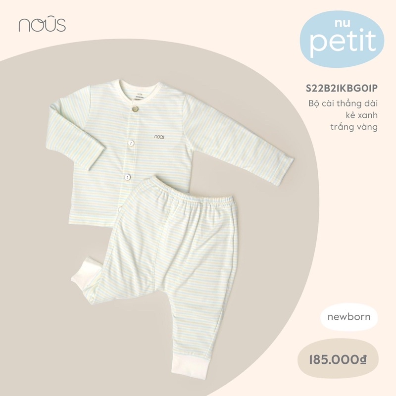 Bộ dài tay cúc giữa Nous dành cho bé từ 0-9m