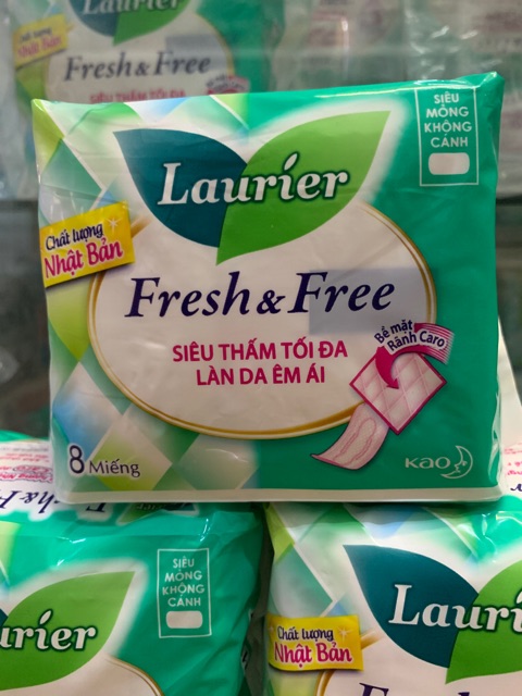 Băng vệ sinh Laurier Fresh and Free siêu mỏng có cánh và không cánh 8 miếng