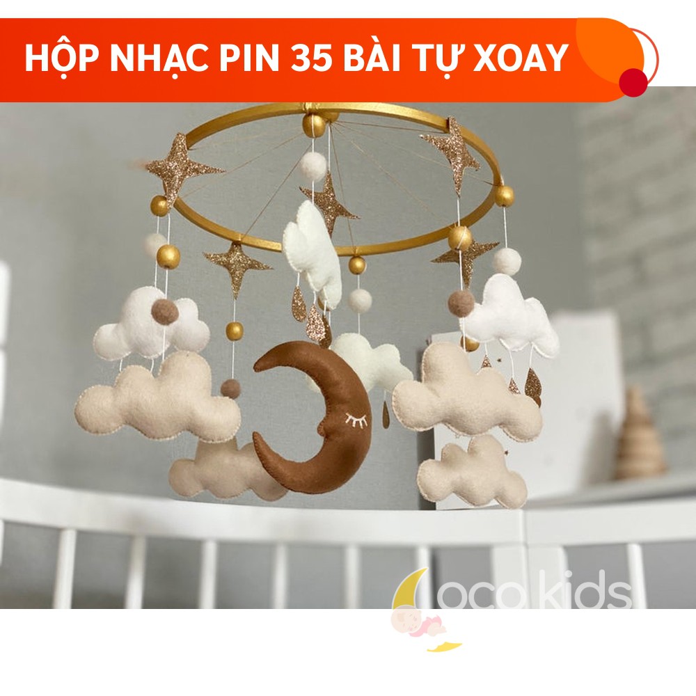 [MIỄN PHÍ THÊU TÊN BÉ] Đồ chơi treo nôi cũi cho bé kích thích thị giác ảnh thật, có nhạc tự xoay mẫu MÂY VÀ TRĂNG 3