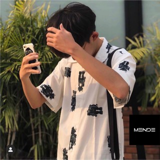 Áo somi unisex - áo sơ mi tay ngắn họa tiết robot - thời trang unisex anan - sm10