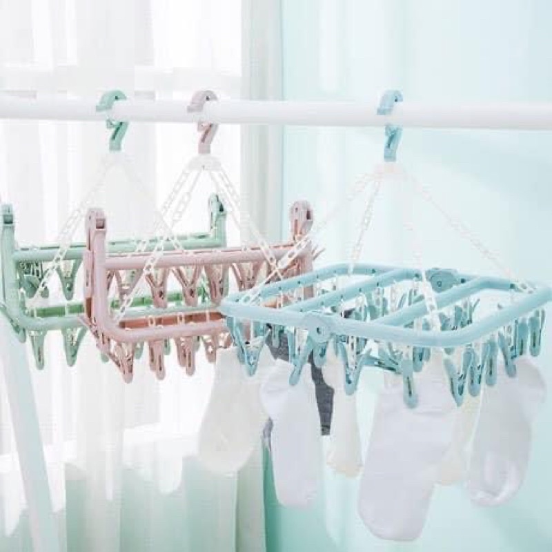 Móc Chùm Phơi Đồ 32 Kẹp, Móc Treo Quần Áo, Đồ Lót, Đồ Trẻ Sơ Sinh, Chất Liệu Nhựa An Toàn