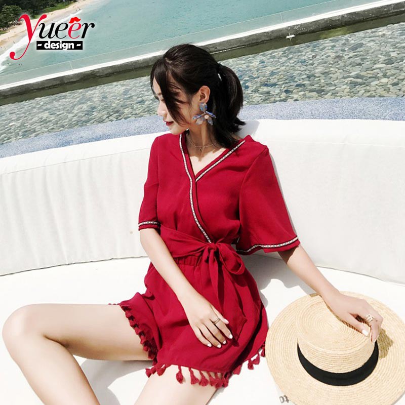 Jumpsuit Hai Dây Cổ Chữ V Dáng Rộng Thời Trang Đi Biển Cá Tính | BigBuy360 - bigbuy360.vn