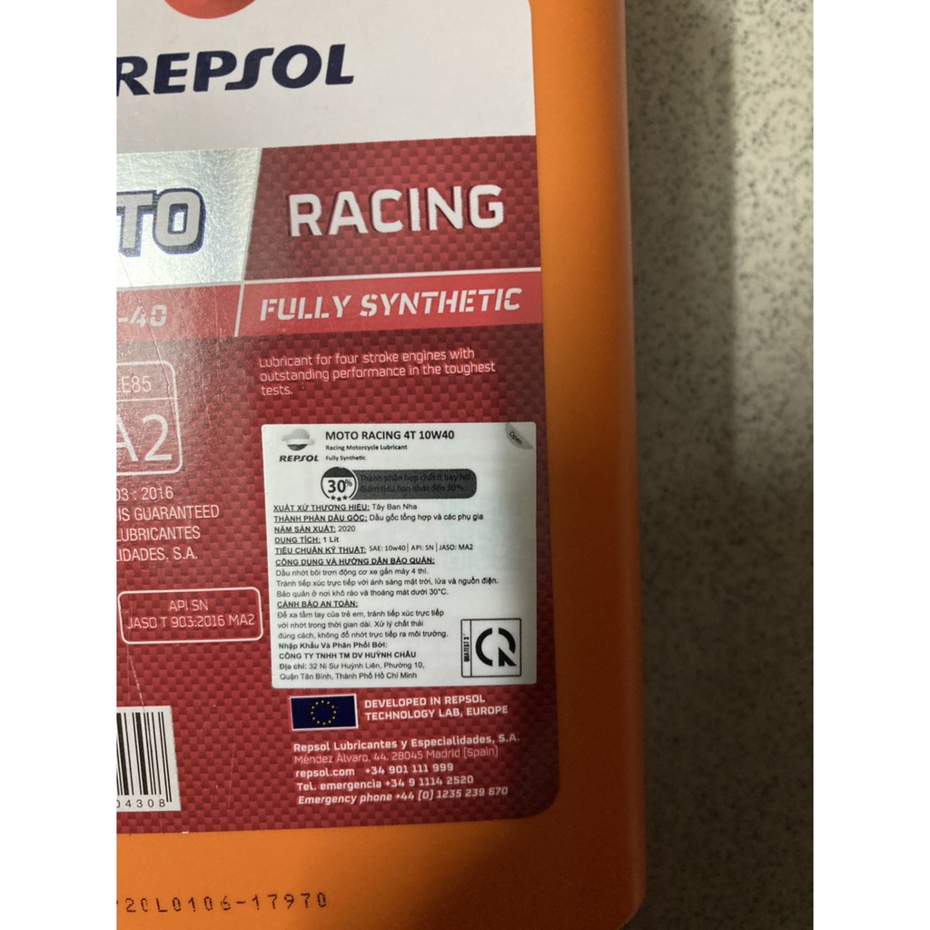 Nhớt Repsol Racing 10W40 Tổng Hợp 1L Nhập TÂY BAN NHA NPP HUỲNH CHÂU