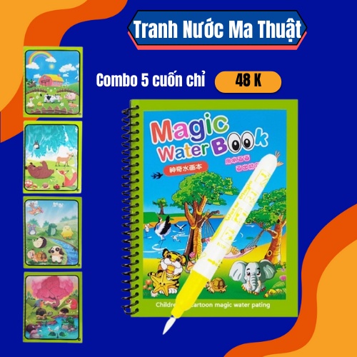 Tranh nước ma thuật giá rẻ, magic water book, tặng kèm bút vẽ, nhiều chủ đề