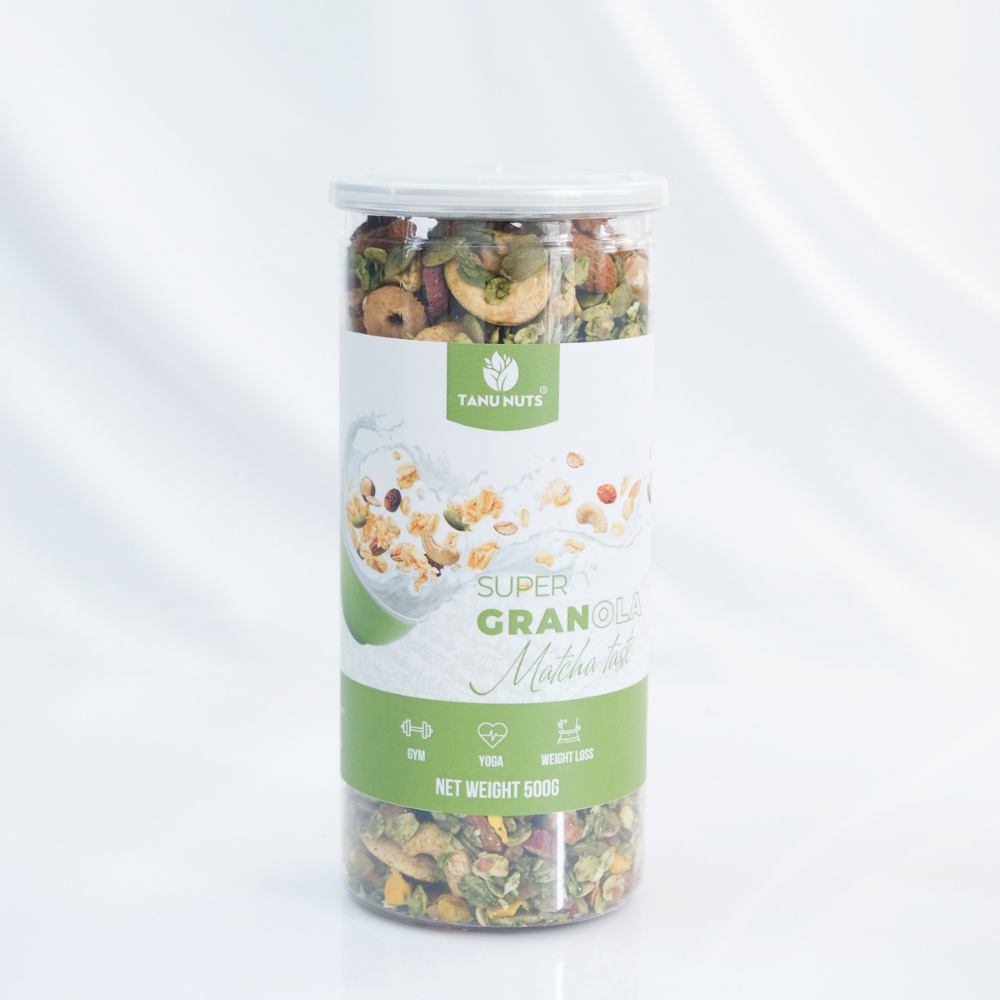 Ngũ cốc granola vị matcha 15% yến mạch TANU NUTS, hạt granola không đường giúp ăn kiêng, giảm cân