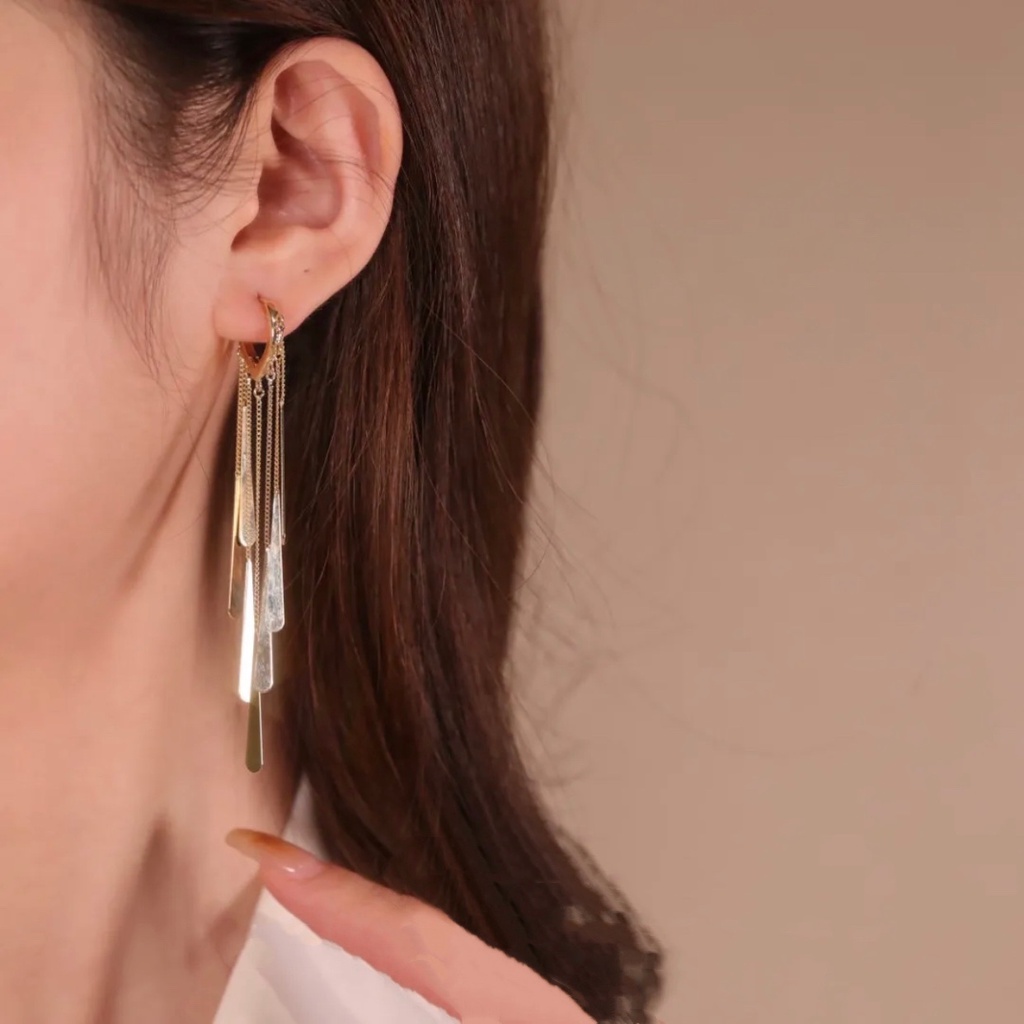 Khuyên Tai Kim Loại Dài Thời Trang Hàn Cho Nữ