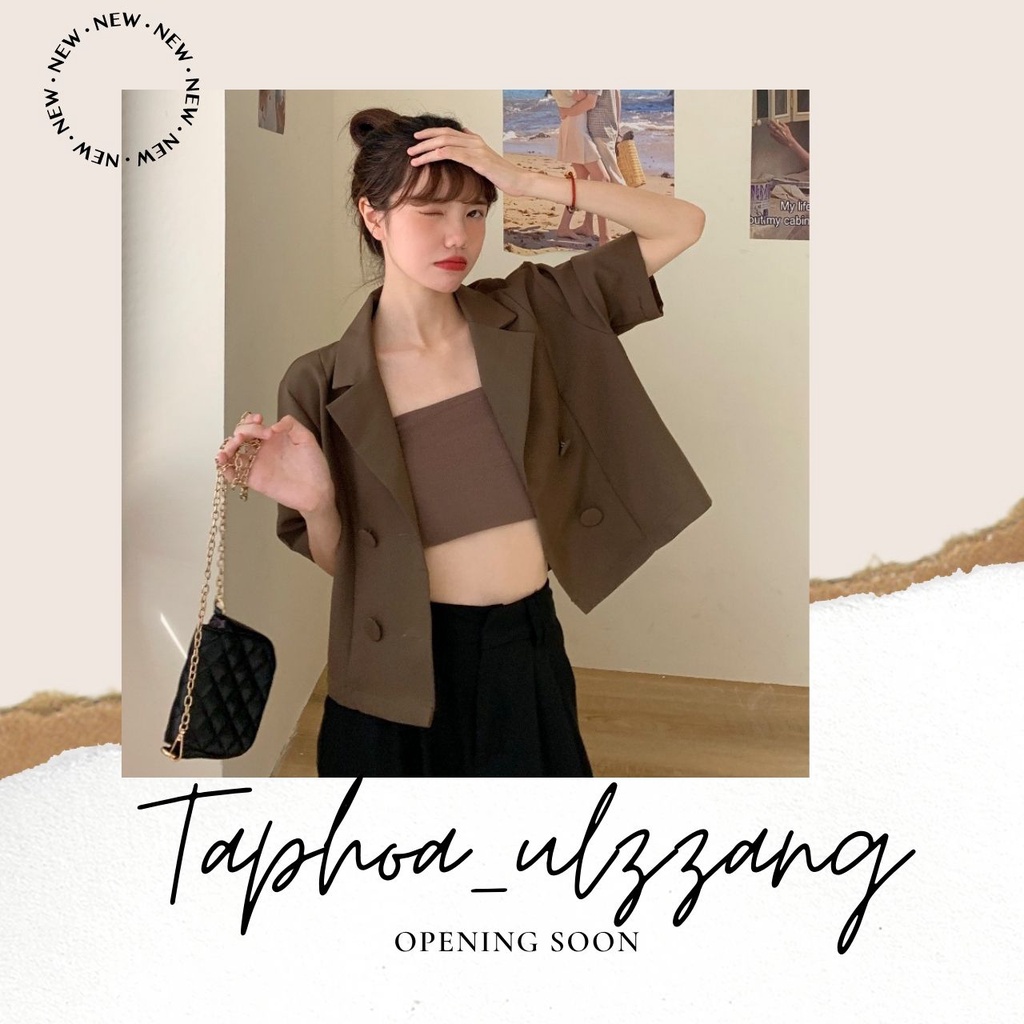 SET ÁO BLAZER ULZZANG NGẮN TAY CROPTOP HOT TREND 2021-  PHONG CÁCH HÀN QUỐC GỒM ÁO TRONG VÀ ÁO NGOÀI (CÓ VIDEO THẬT)