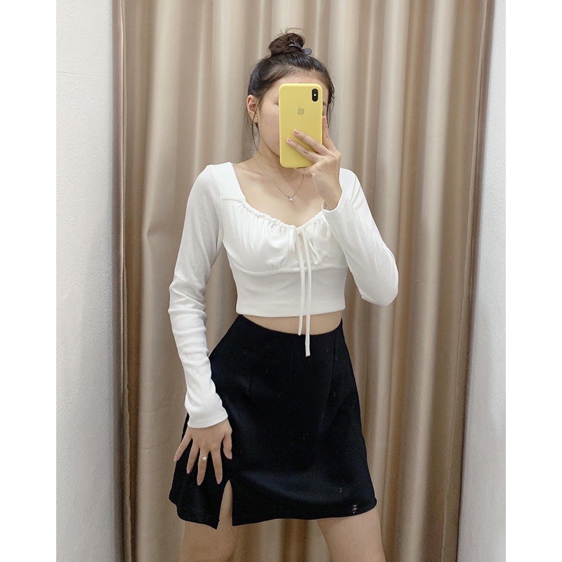 Croptop tay dài cột nơ | BigBuy360 - bigbuy360.vn