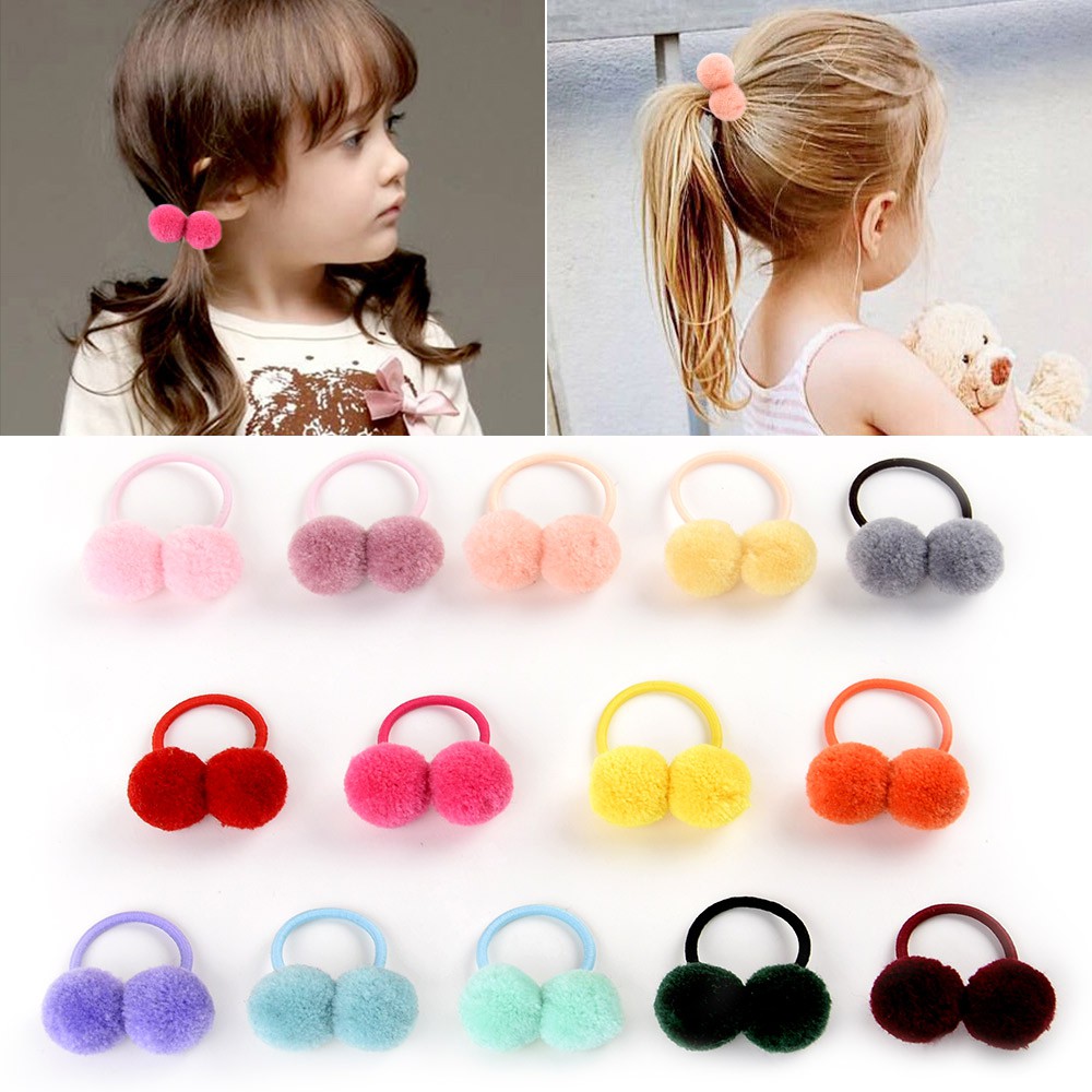 Bộ 2 dây cột tóc KIDSBOWS đính cục bông xinh xắn vui nhộn cho bé