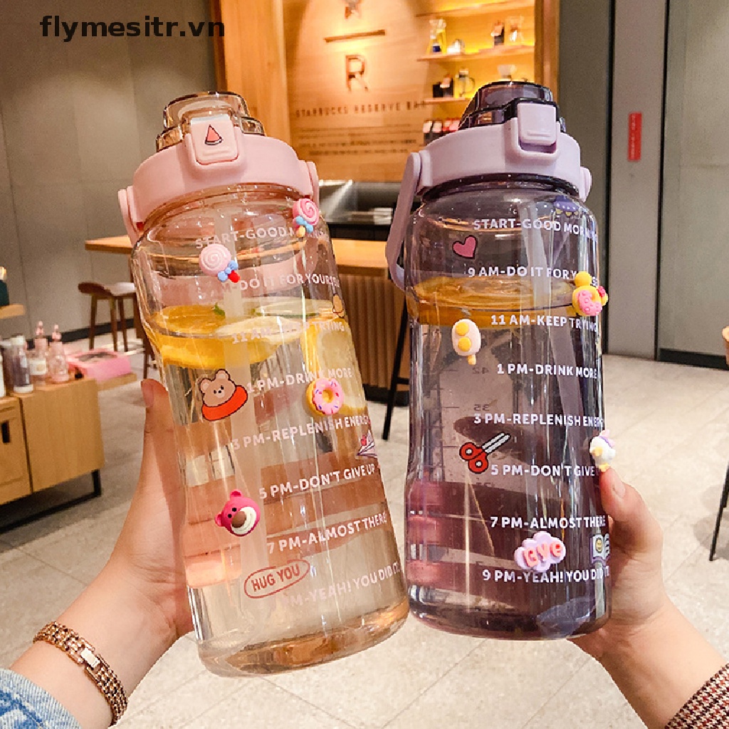 【FF】 2L Sports Straw Water Bottle Stickers Portable Fitness Bike Cup Cold Water Jug .