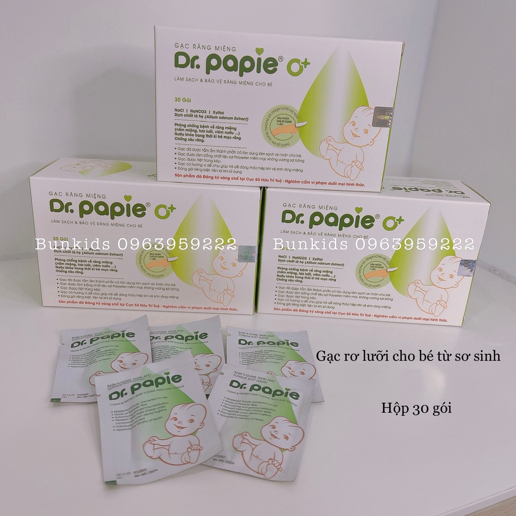 Gạc rơ lưỡi Dr Papie vệ sinh răng miệng cho bé 30 gói