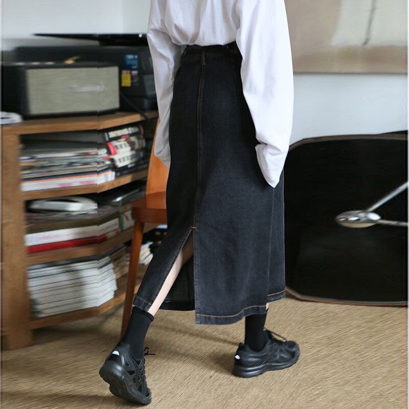 Chân Váy Jeans Nữ Dáng Dài Xẻ Tà Ullzang | BigBuy360 - bigbuy360.vn