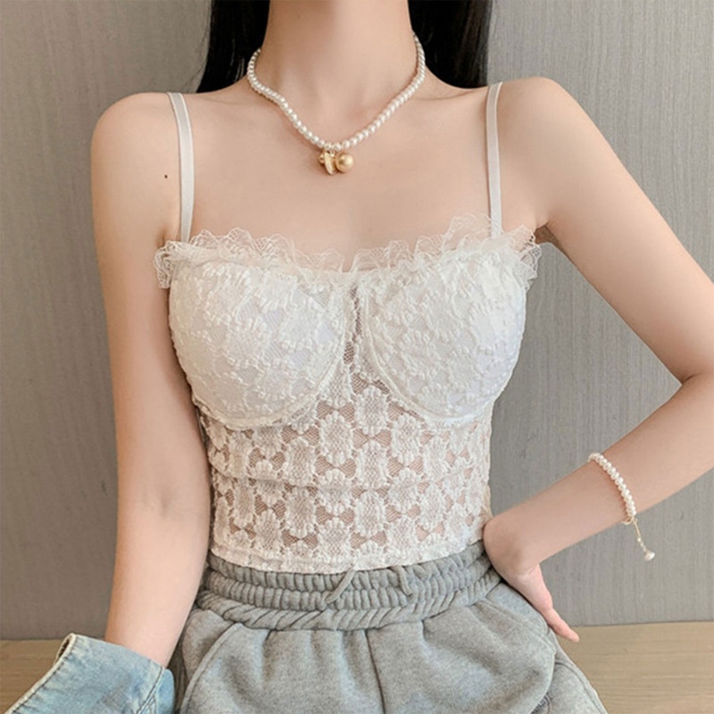 Brroa Áo Ống Crop Top Hai Dây Phối Ren Có Đệm Mút Gợi Cảm Cho Nữ