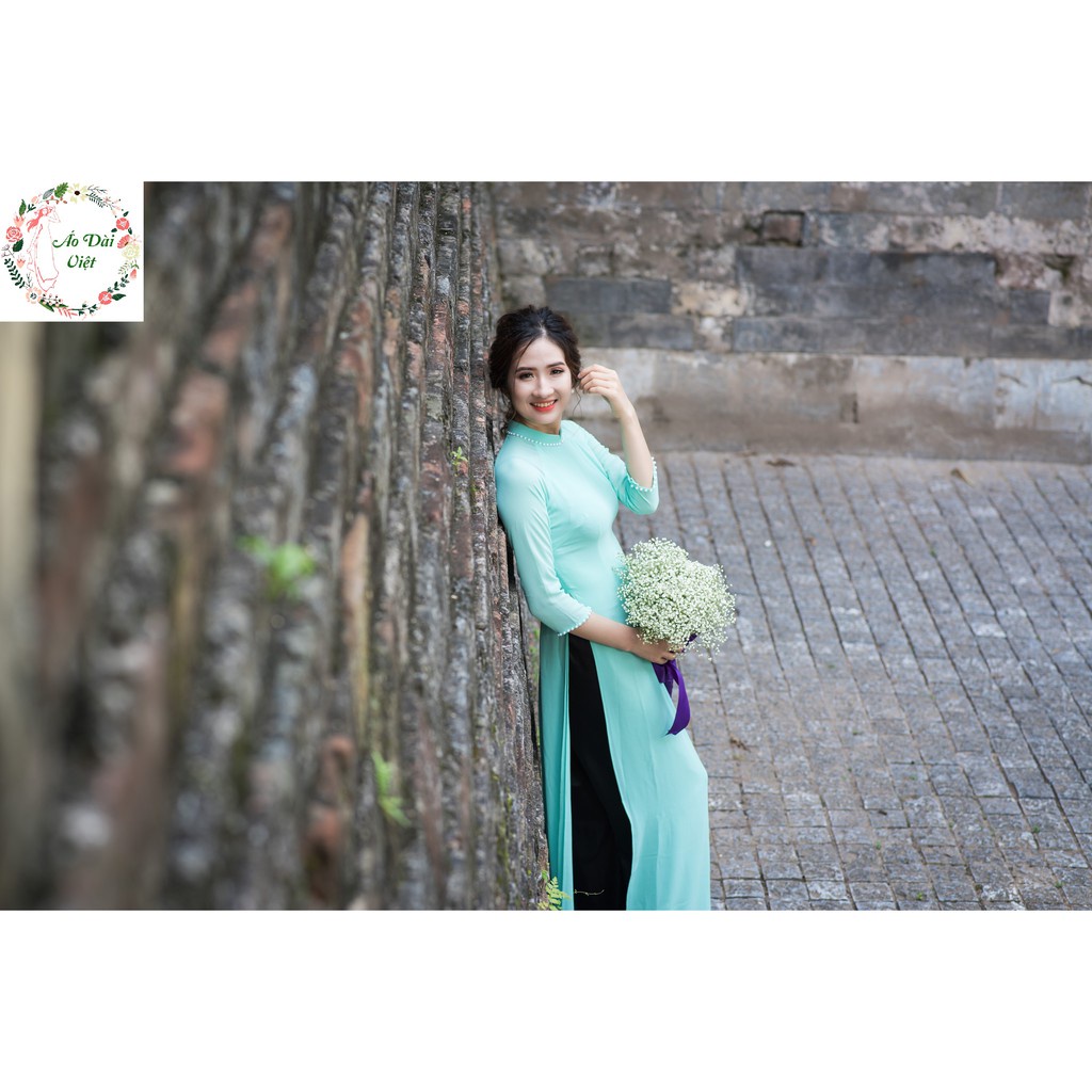 Áo Dài Truyền Thống, Màu Xanh Ngọc, Lụa Chiffon Cao Cấp, Không Nhăn, Không Xù