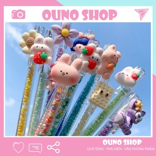 Dao rọc giấy dạng bút hạt cườm gắn charm gấu thỏ hoa dễ thương tiện lợi cắt sticker đồ thủ công - OUNO SHOP