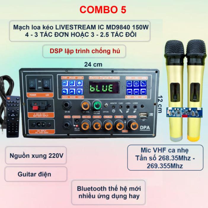 Mạch loa kéo LIVESTREAM DSP lập trình chống hú IC MD9840 150W có nguồn xung Kèm Mic