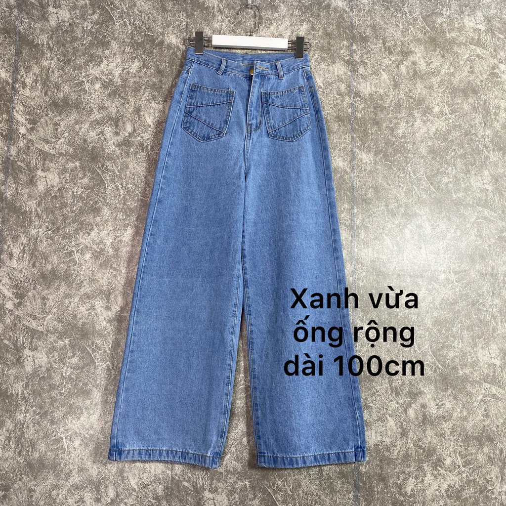 Quần Jean Ống Rộng Lưng Cao Túi Trước 2 màu Đen Xanh Hot BC144