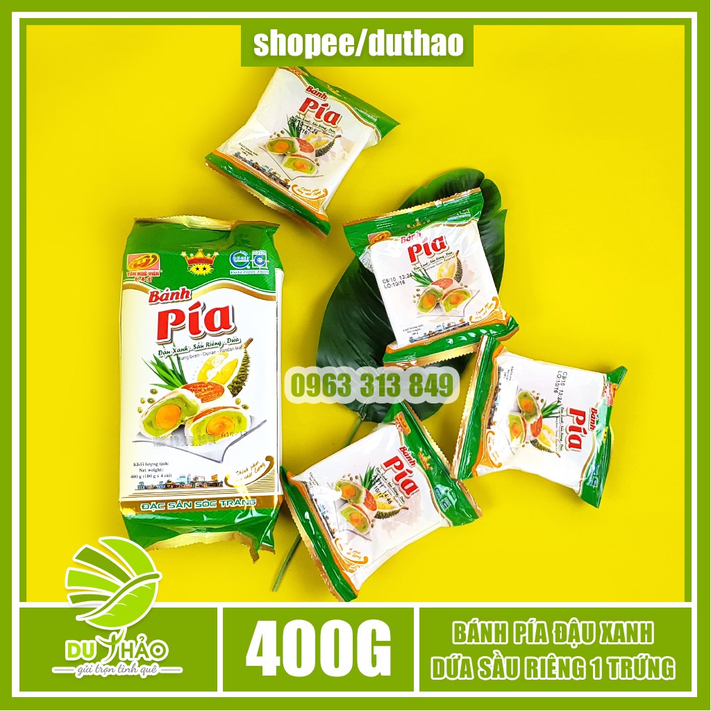 Bánh pía lá dứa sầu riêng trứng Tân Huê Viên 400g, bánh pía Sóc Trăng