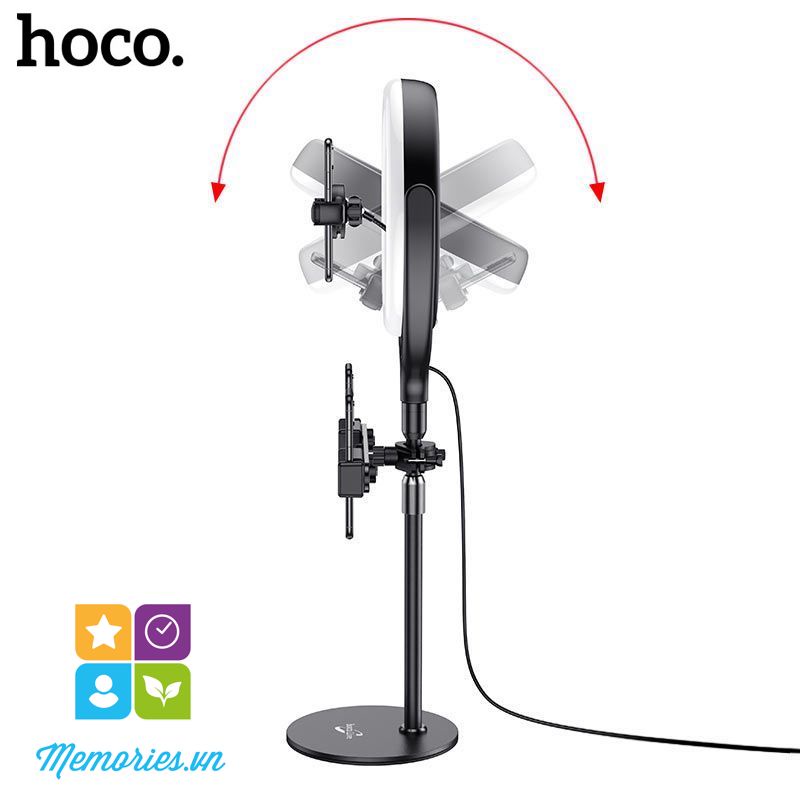 Bộ đèn Led tròn Livestream Hoco LV01 + kèm 3 kẹp điện thoại selfie + chân đế - Hàng chính hãng, chất lượng cao