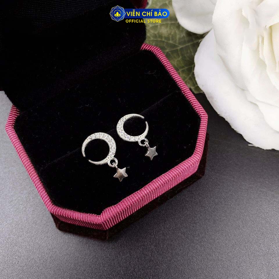 Bông tai bạc nữ trăng sao đính đá chất liệu bạc 925 thời trang phụ kiện trang sức nữ Viễn Chí Bảo B400004