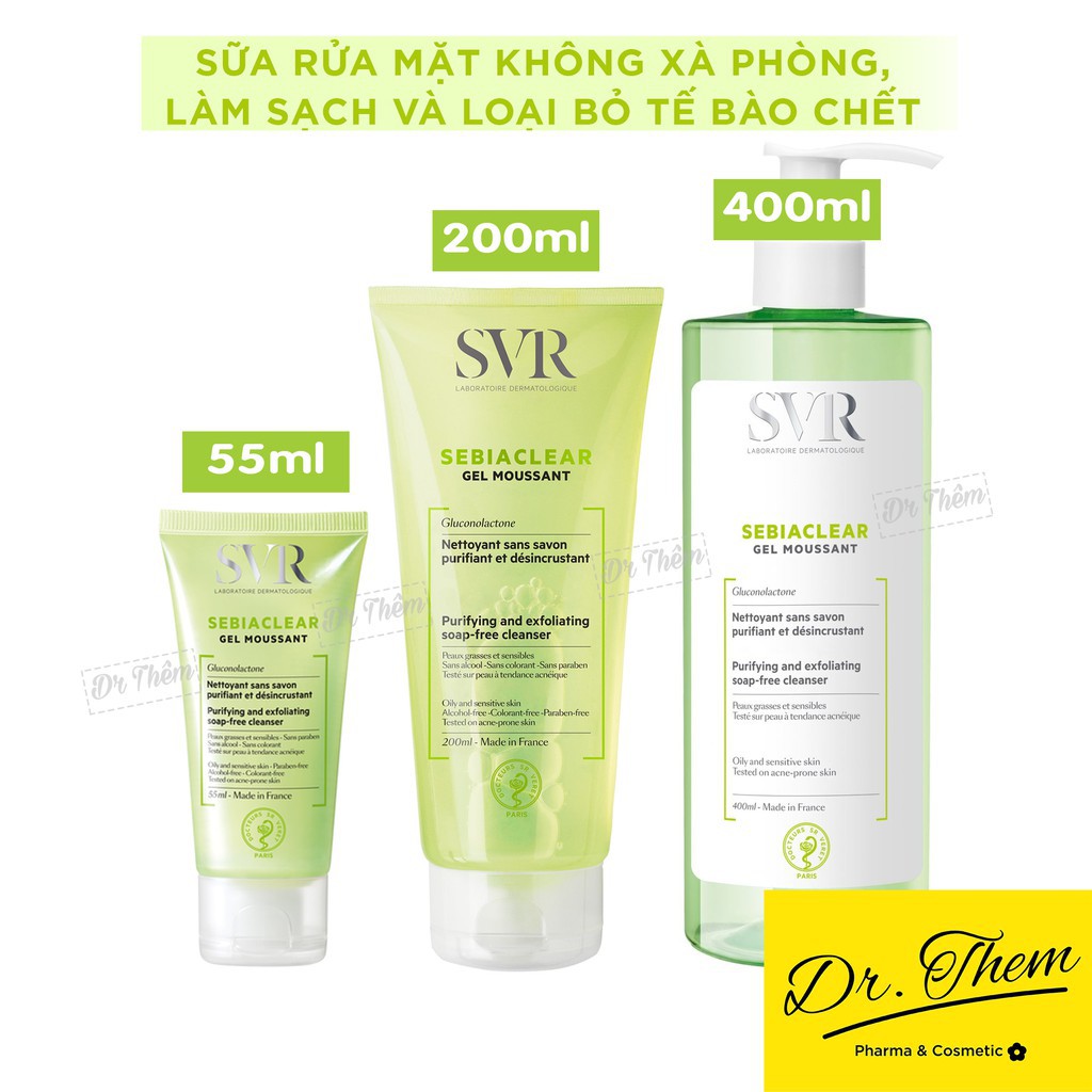 ✅[CHÍNH HÃNG] Sữa Rửa Mặt SVR Không Chứa Xà Phòng Sebiaclear Gel Moussant Loại Bỏ Tế Bào Da Chết SRM 55ml-200ml-400ml