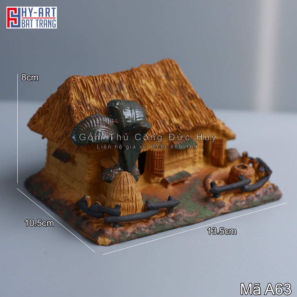 Tiểu cảnh hồ cá, bể cá cảnh, mô hình gốm nhà rơm cây chuối trang trí hòn non bộ chậu cây bonsai