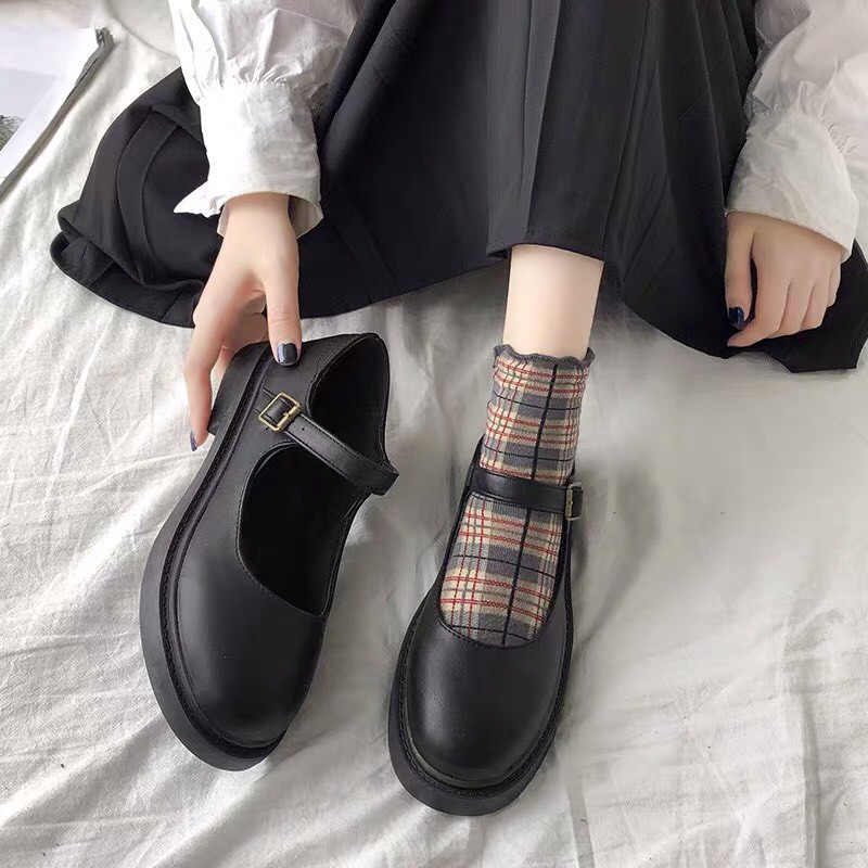 Giày búp bê Nhật Bản Mary Jane đế cao 2cm style vintage đáng yêu