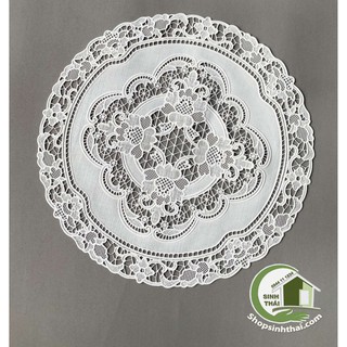 Tấm lót lọ bình hoa hình TRÒN TRẮNG NHỎ 25cm - lót bình trà, lót ly, bằng nhựa ren hoa nổi không thấm nước.