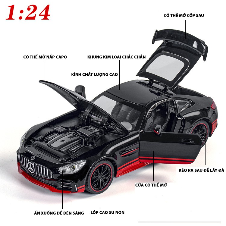 Xe Mô Hình Mercedes AMG GTR 1:24 hãng Chezhi Khung Xe Kim Loại, Phong Cách Thể Thao - Không Có Hộp Đựng