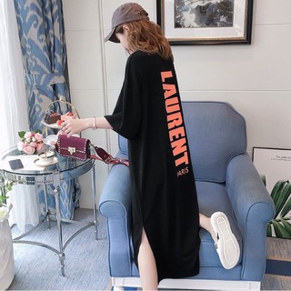 Váy suông tay lỡ phom rộng in chữ lauren cá tính