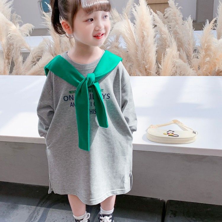 Đầm thun dài xẻ tà giả hai lớp phong cách Hàn Quốc cho bé gái