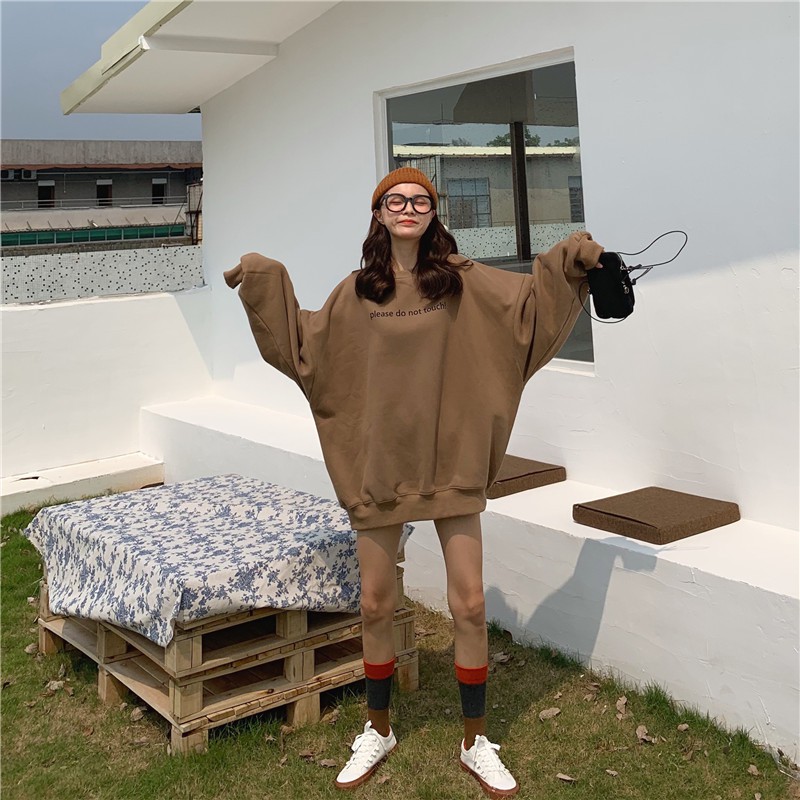 Áo sweater Ulzzang nữ form rộng dài hình sau oversize vải nỉ quảng châu BST áo thu đông unisex 2020