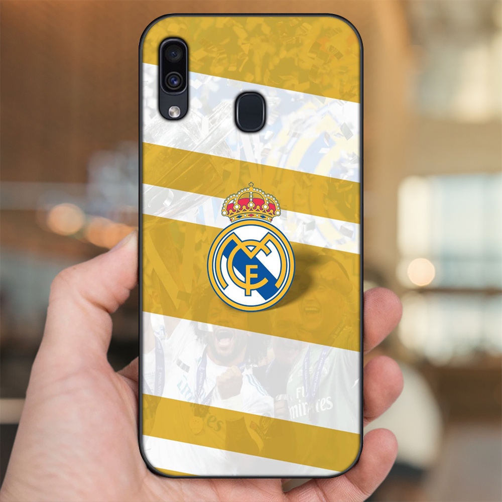 Ốp lưng Samsung A20, A30, A40, M20 viền đen in hình Real Madrid