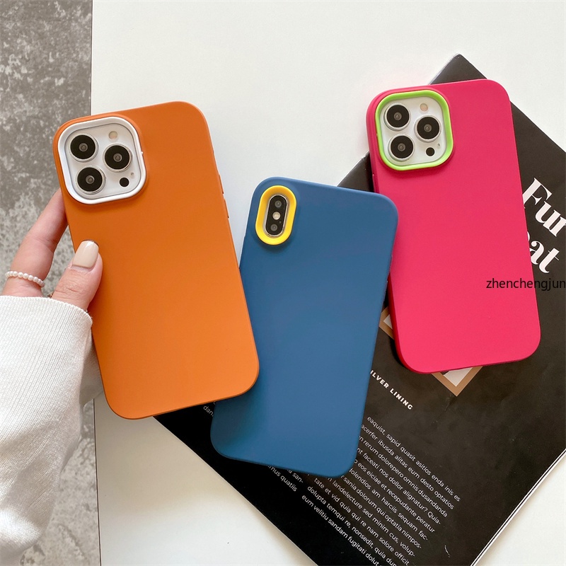 Ốp Điện Thoại Màu Trơn 3 Trong 1 Cho iPhone 13 12 mini 11 Pro Max 6 7 8 plus X
