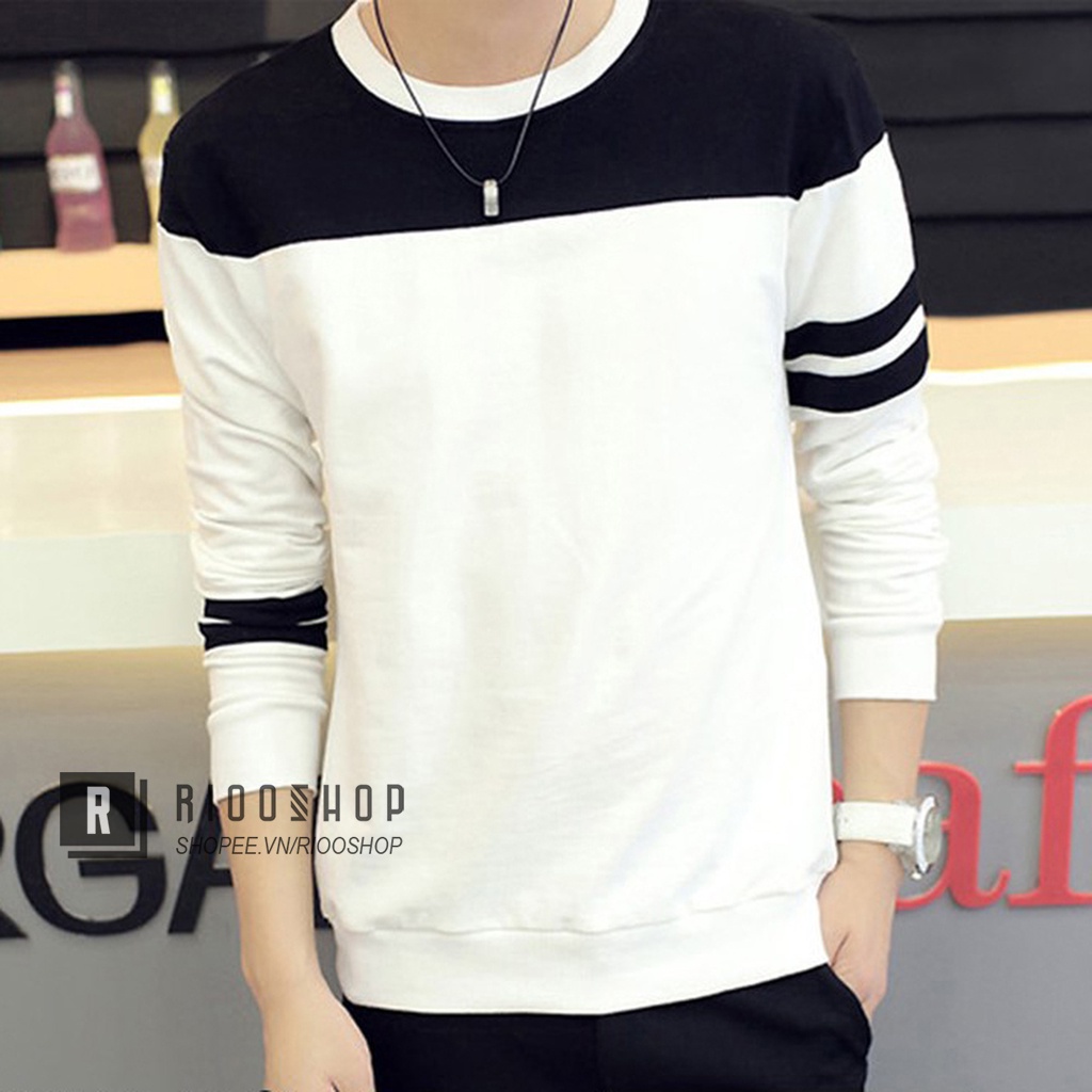 Áo thun nam tay dài hàn quốc hai màu tay phối sọc RKL021- áo phông nam dài tay đẹp Riooshop | BigBuy360 - bigbuy360.vn