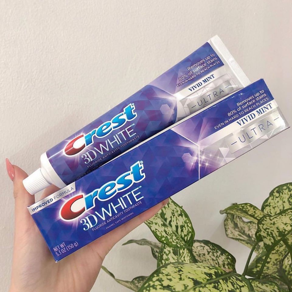 Kem đánh răng Crest 3D White Advanced Whitening 147gr và Vivid Mint 150gr Mỹ - Trắng răng / Chống ê buốt, sạch mảng bám
