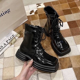 BOOTS NỮ DA BÓNG MŨI VUÔNG ĐẾ 4CM