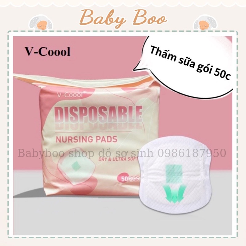 Miếng Lót Thấm Sữa Vcoool cao cấp 50 miếng chống thấm, chống tràn, tiết kiệm cho mẹ [ babyboo]