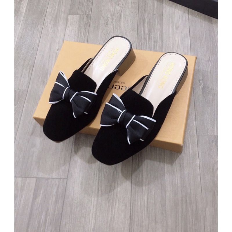 giầy sục nơ kẻ mũi vuông gót 3 p siêu sang chảnh êm chân hot | BigBuy360 - bigbuy360.vn