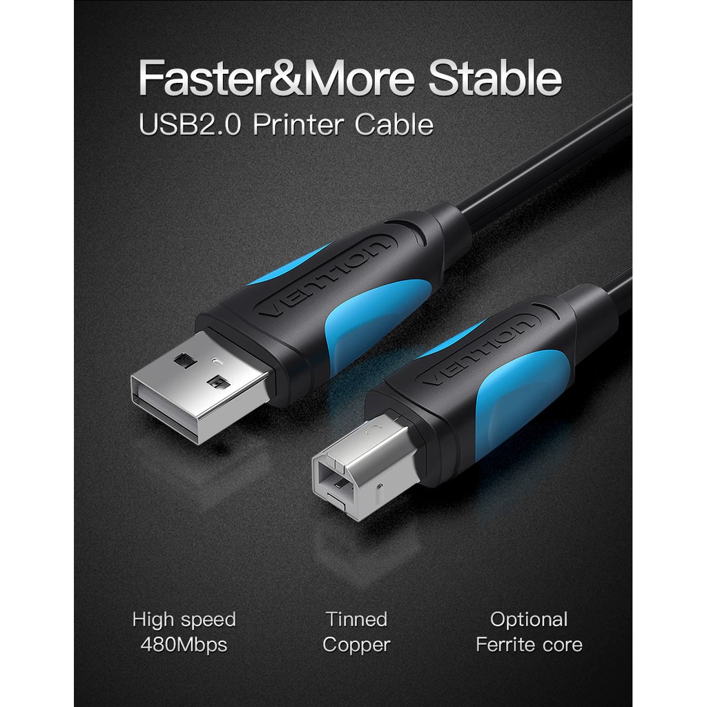 Vention Faster & More Stable USB 2.0 Printer Cable For Drive/Sound Card/Fax Machine/Printer/Scanner