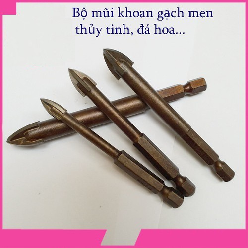 Mũi khoan thủy lôi chuôi chữ thập đa năng khoan kính, thủy tinh, sứ, gạch, đá... size từ 8 đến 16 (c099)