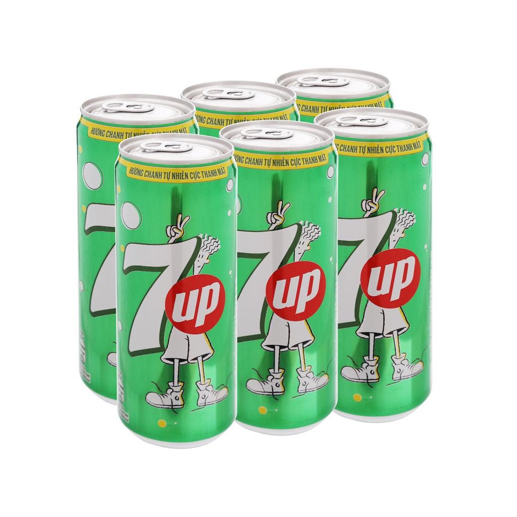 Lốc 6 lon nước ngọt 7 Up vị chanh 330ml